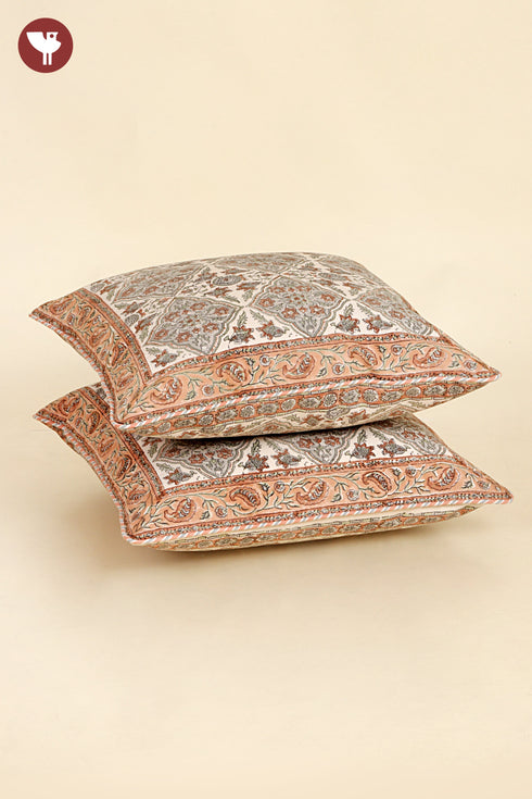 20s Cotton Cushion Cover in Floral Block Print