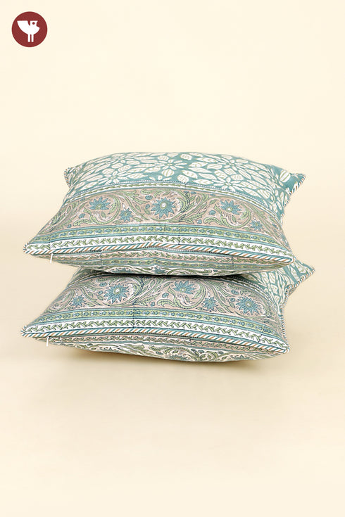 20s Cotton Cushion Cover in Floral Block Print