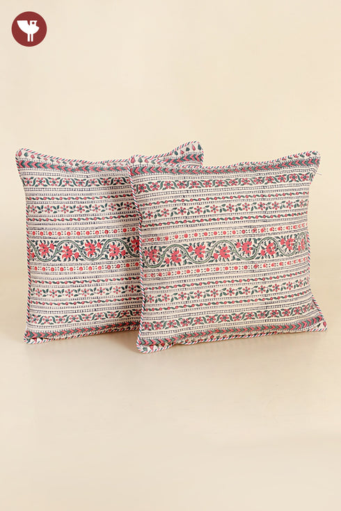 20s Cotton Cushion Cover in Floral Block Print