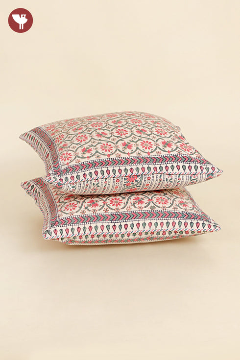 20s Cotton Cushion Cover in Floral Block Print