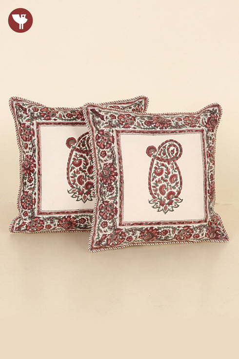 20s Cotton Cushion Cover in Paisley Floral Block Print