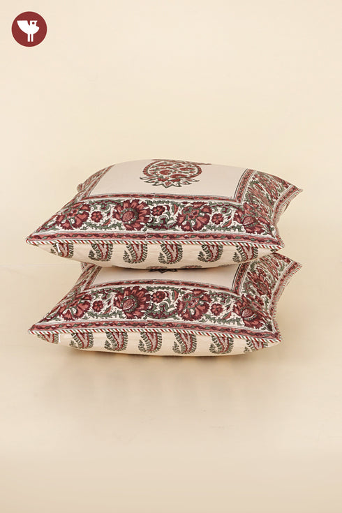 20s Cotton Cushion Cover in Paisley Floral Block Print