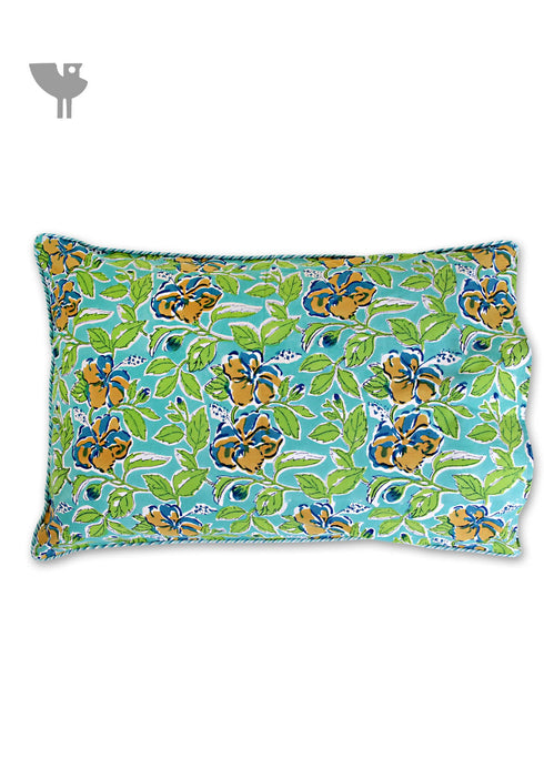 40s Cotton Pillow Cover in Floral Block Print