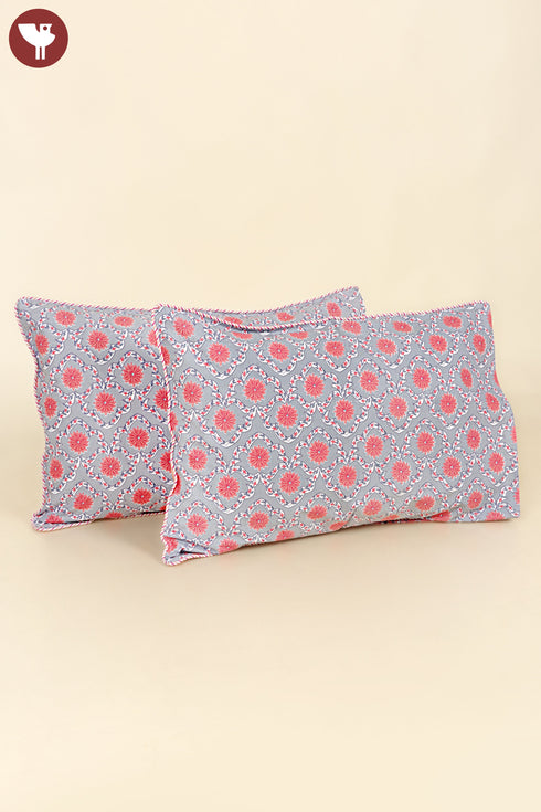 40s Cotton Pillow Cover in Floral Block Print