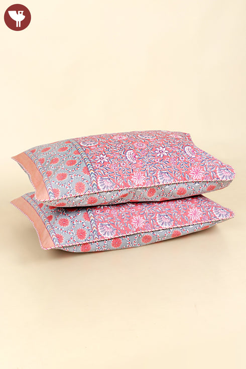 40s Cotton Pillow Cover in Floral Block Print