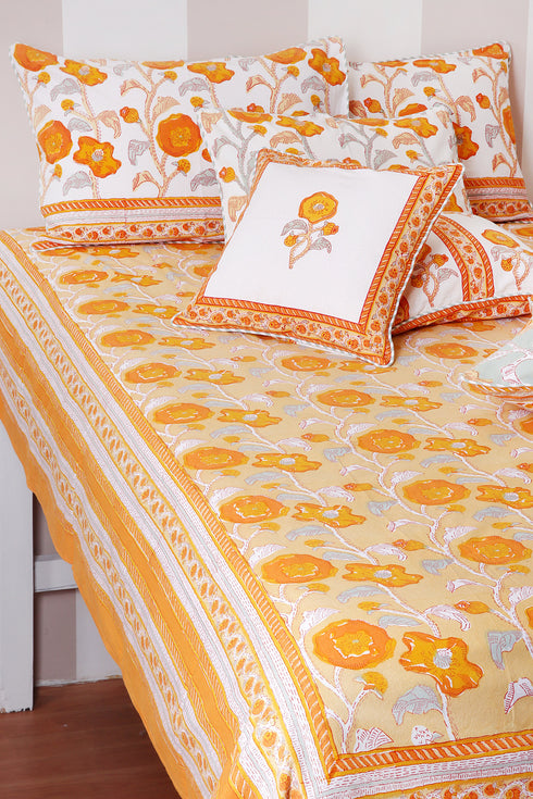 40s Cotton Pillow Cover in Floral Block Print