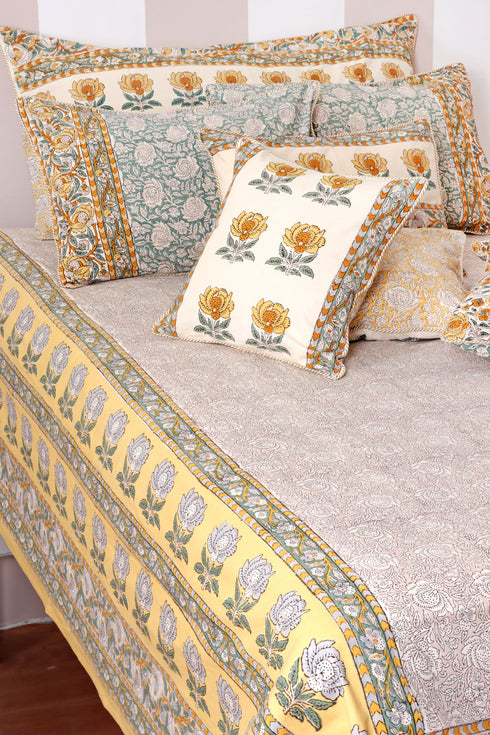 40s Cotton Pillow Cover in Block Print