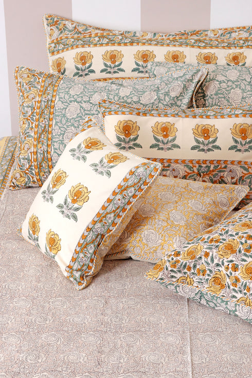 40s Cotton Pillow Cover in Block Print