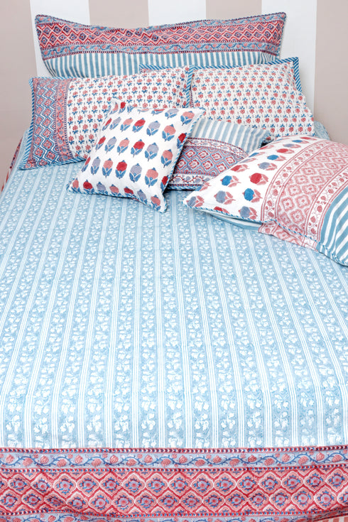 40s Cotton Pillow Cover in Floral Block Print