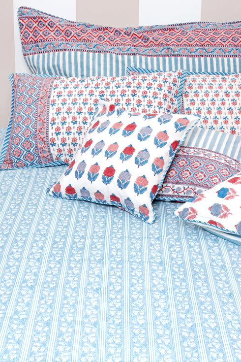 40s Cotton Pillow Cover in Floral Block Print