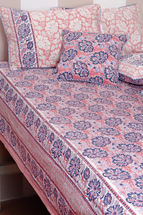 40s Cotton Pillow Cover in Floral Block Print