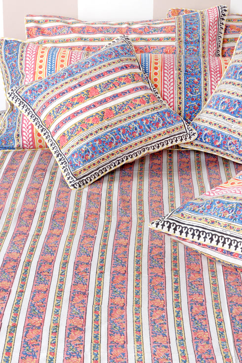 40s Cotton Pillow Cover in Floral Block Print