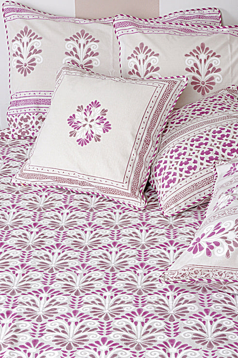 40s Cotton Pillow Cover in Floral Block Print