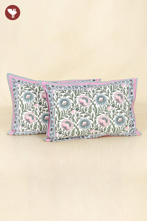 40s Cotton Pillow Cover in Floral Block Print