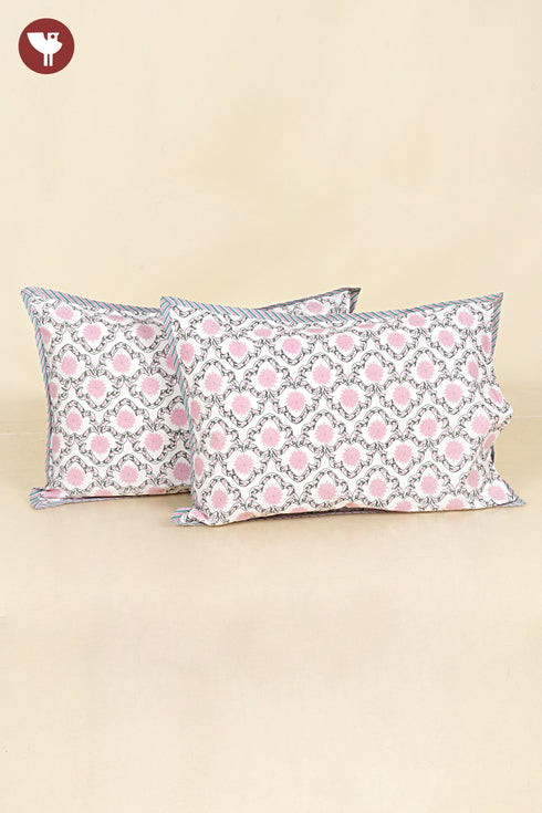 40s Cotton Pillow Cover in Floral Block Print