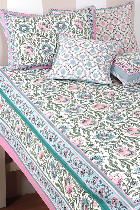 40s Cotton Pillow Cover in Floral Block Print