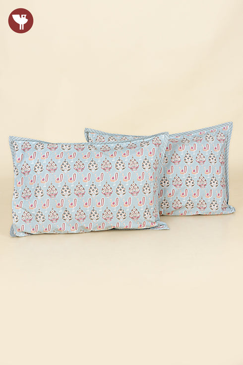 40s Cotton Pillow Cover in Block Print