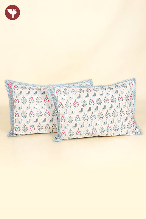 40s Cotton Pillow Cover in Block Print