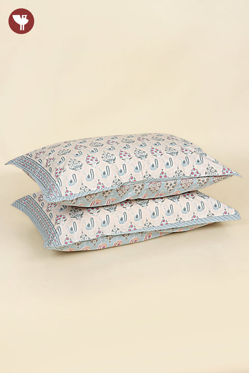 40s Cotton Pillow Cover in Block Print