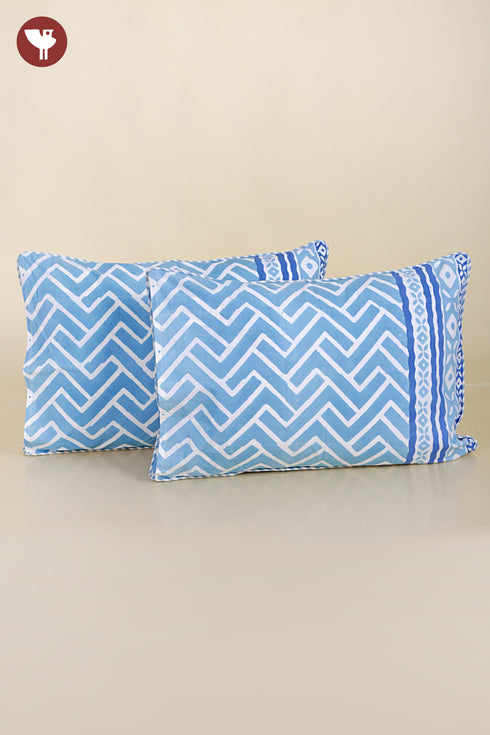 40s Cotton Pillow Cover In Zigzag Block Print
