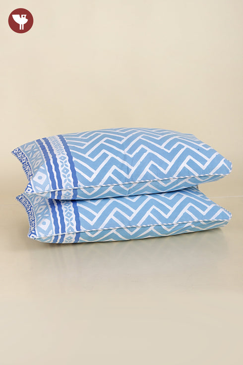 40s Cotton Pillow Cover In Zigzag Block Print