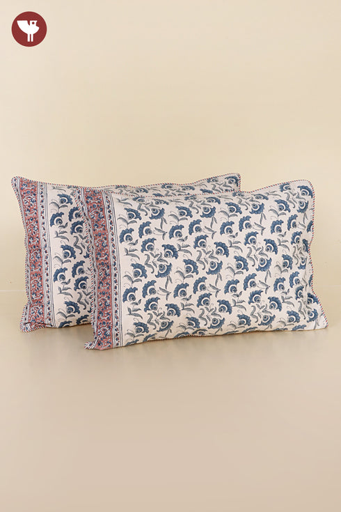 40s Cotton Pillow Cover in Floral Block Print