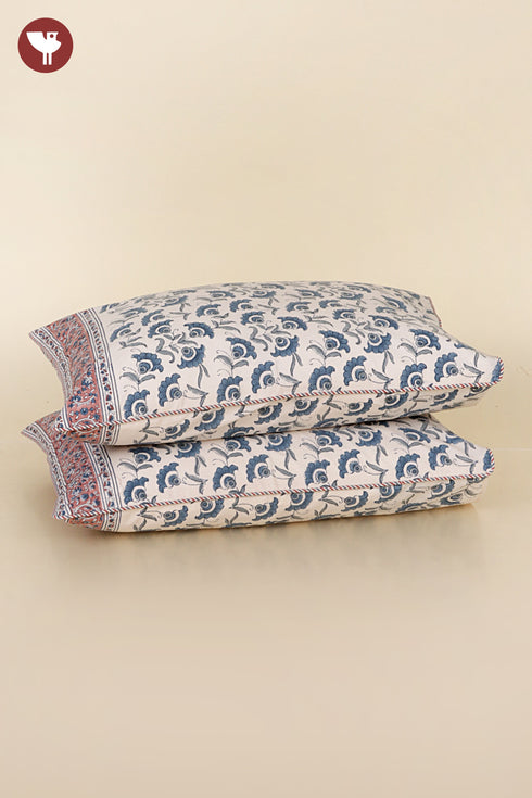 40s Cotton Pillow Cover in Floral Block Print