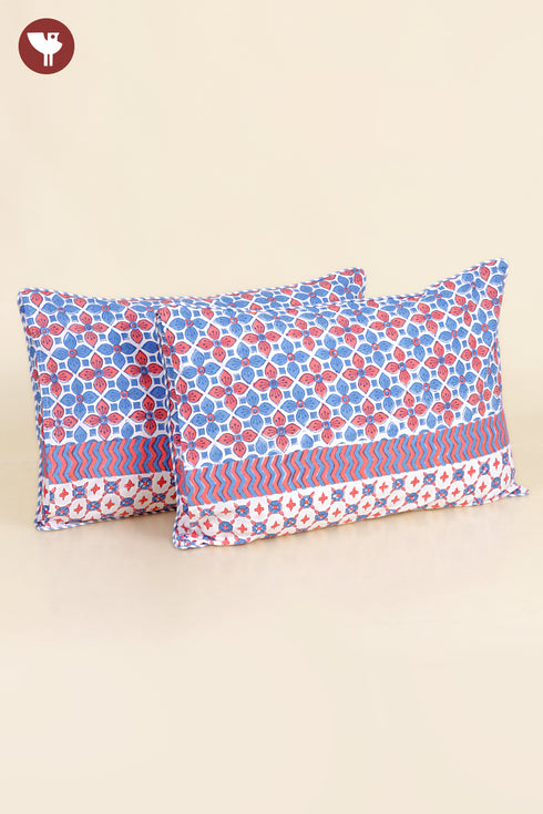 40s Cotton Pillow Cover in Geometric Block Print
