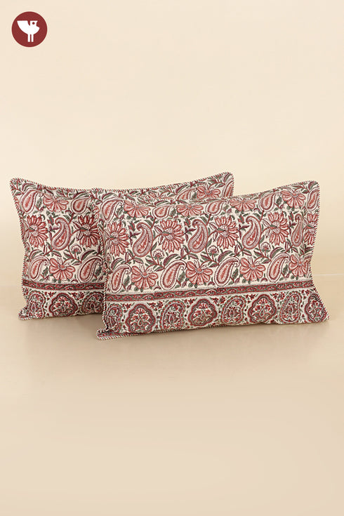 40s Cotton Pillow Cover in Floral Block Print