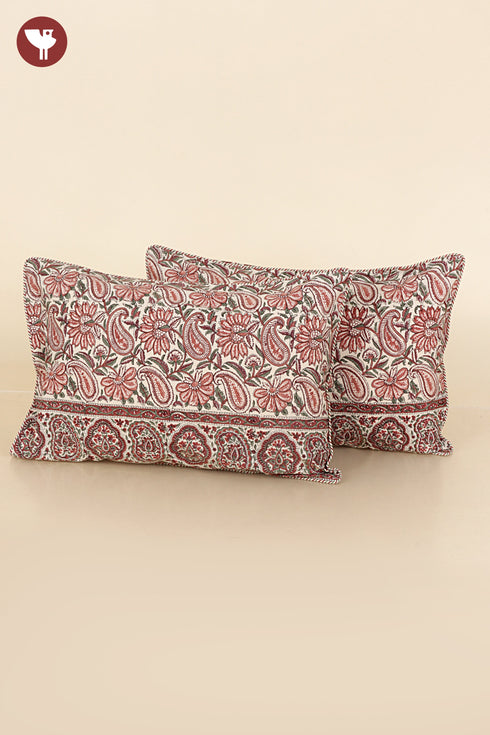 40s Cotton Pillow Cover in Floral Block Print
