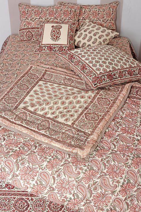 40s Cotton Pillow Cover in Floral Block Print