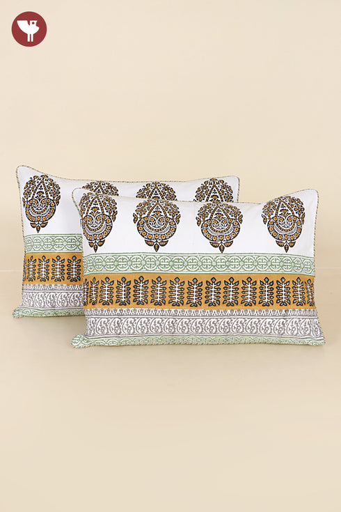 40s Cotton Pillow Cover in Geometric Block Print