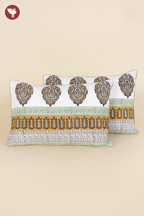40s Cotton Pillow Cover in Geometric Block Print