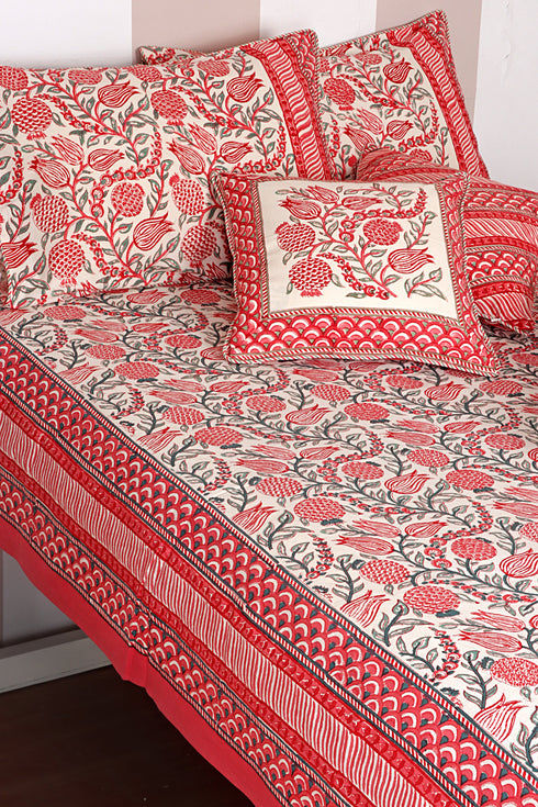 40s Cotton Pillow Cover in Floral Block Print