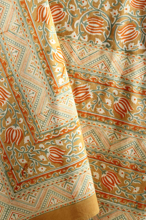 20s Cotton KING SIZE Bed Cover In Floral Block Print