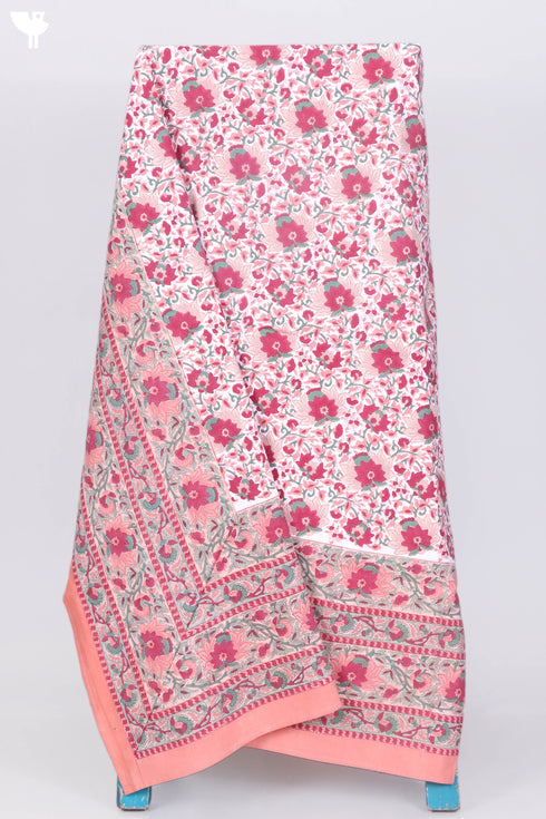 20s Cotton KING SIZE Bed Cover In Floral Block Print