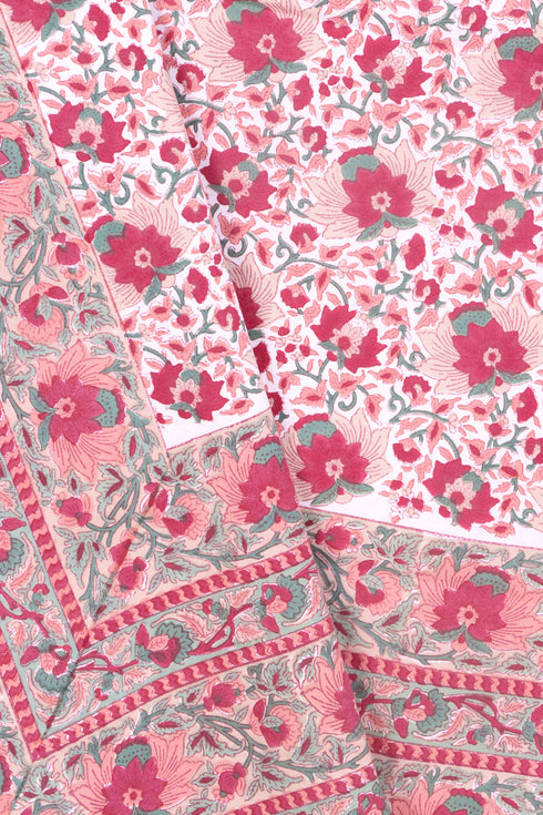 20s Cotton KING SIZE Bed Cover In Floral Block Print