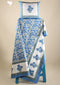 20s Cotton KING SIZE Bedspread With Floral Block Print in Blue on White Base