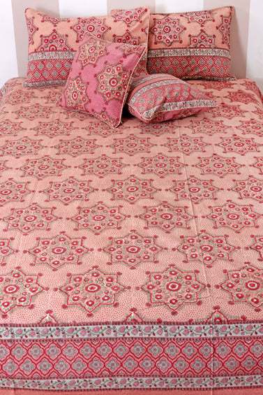 Mulmul Cotton Quilt in Floral Block Print