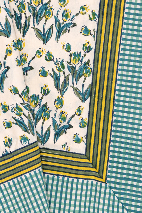 20’s Cotton KING SIZE Bed Cover In Floral Block Print