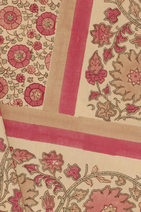 20s Cotton KING SIZE Bed Cover In Floral Block Print