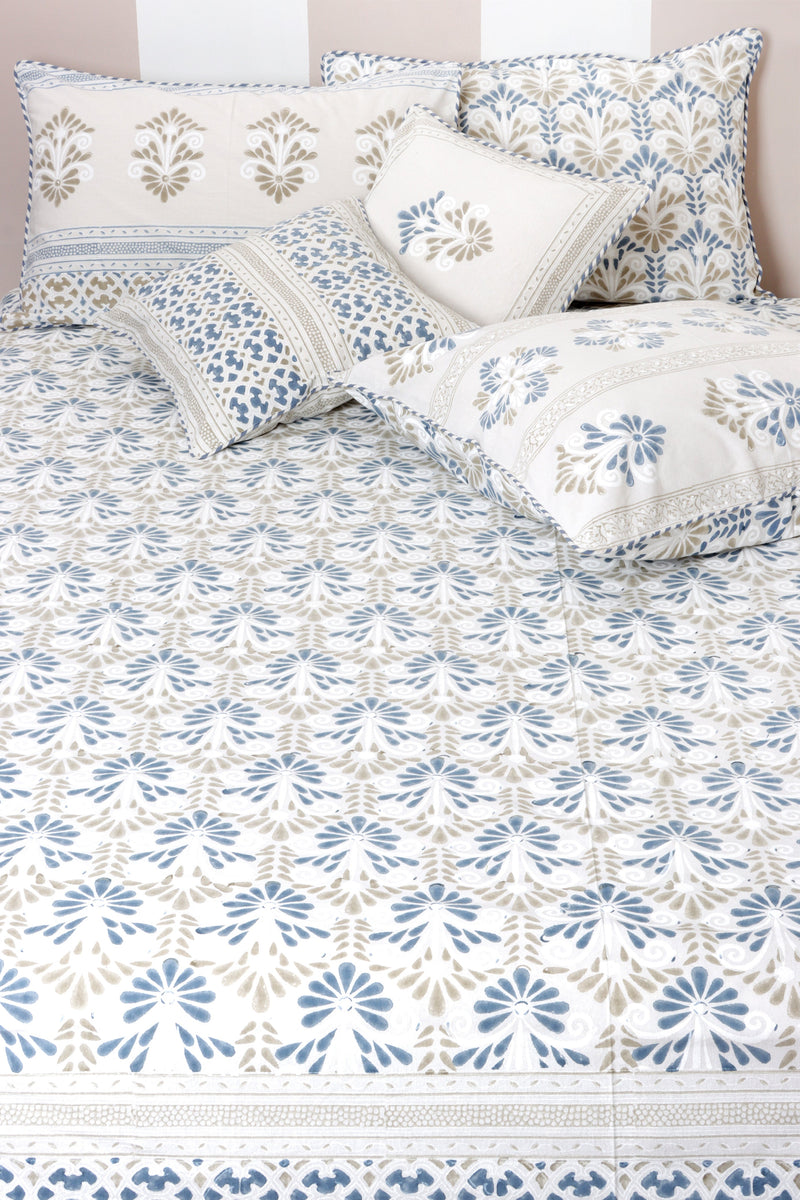 20s Cotton Bed Cover in Floral Block Print