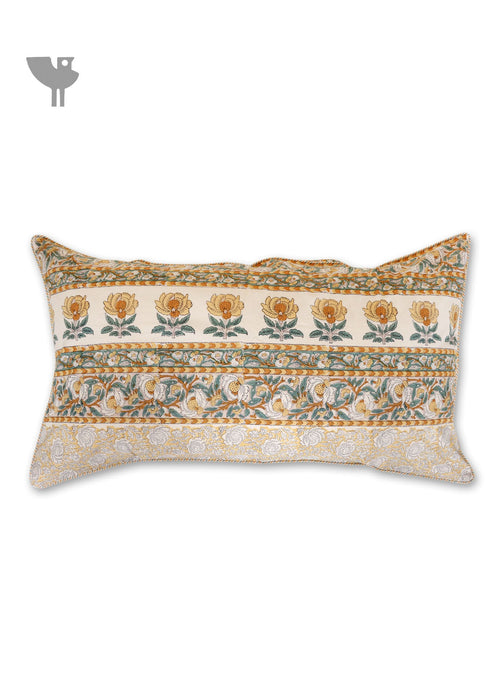 20s Cotton Lumbar Cushion Cover In Block Print