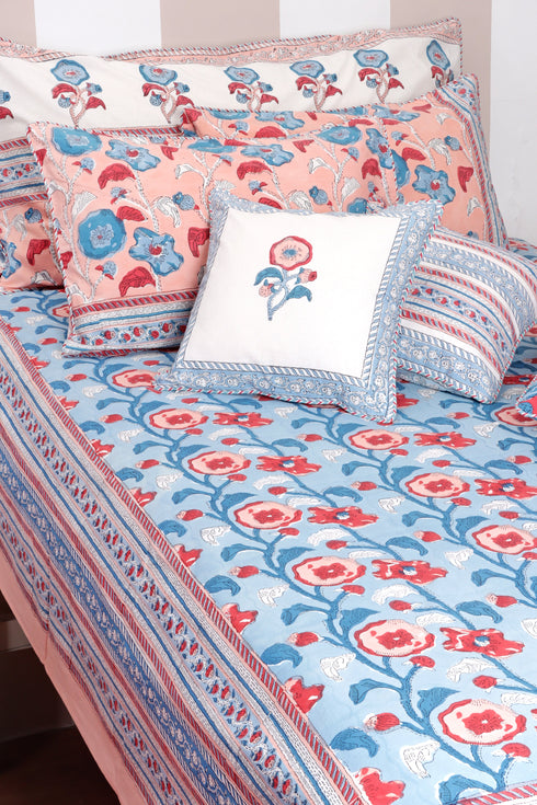 20s Cotton Cushion Cover in Floral Block Print