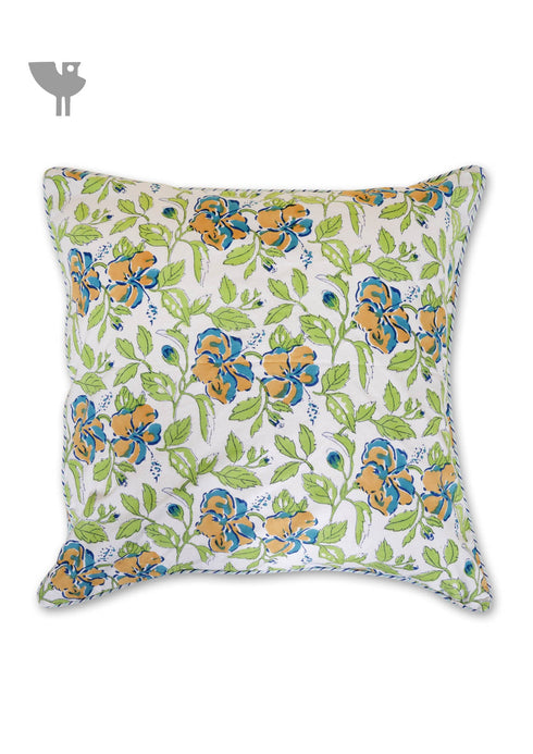 20s Cotton Cushion Cover in Floral Block Print