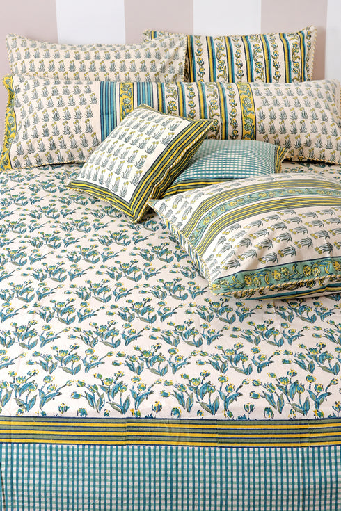20’s Cotton Cushion Cover In Floral Block Print