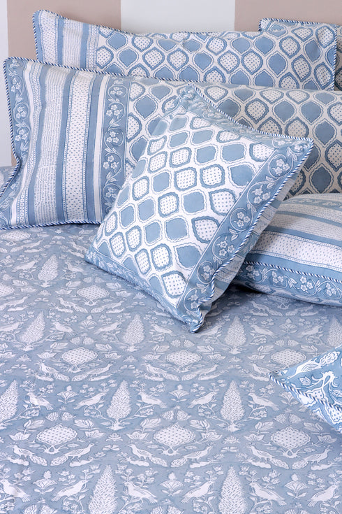 20s Cotton Cushion Cover in Block Print with Piping