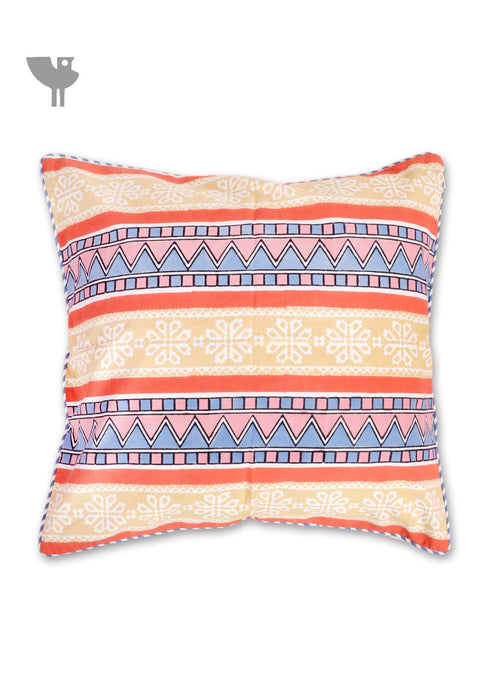 20s Cotton Cushion Cover in Block Print with Piping