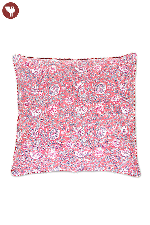 20s Cotton Cushion Cover in Floral Block Print