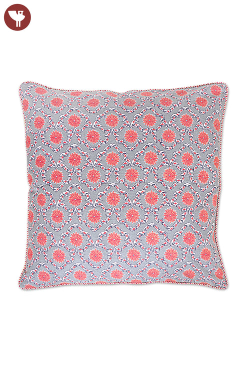 20s Cotton Cushion Cover in Floral Block Print